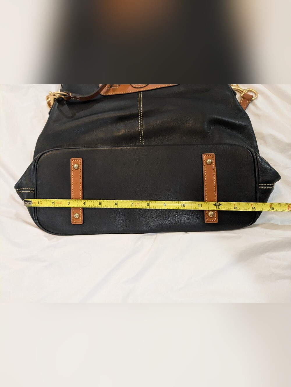 Dooney & Bourke Black Leather Zip-Top Tote with Tan Trim - Picture 14 of 15